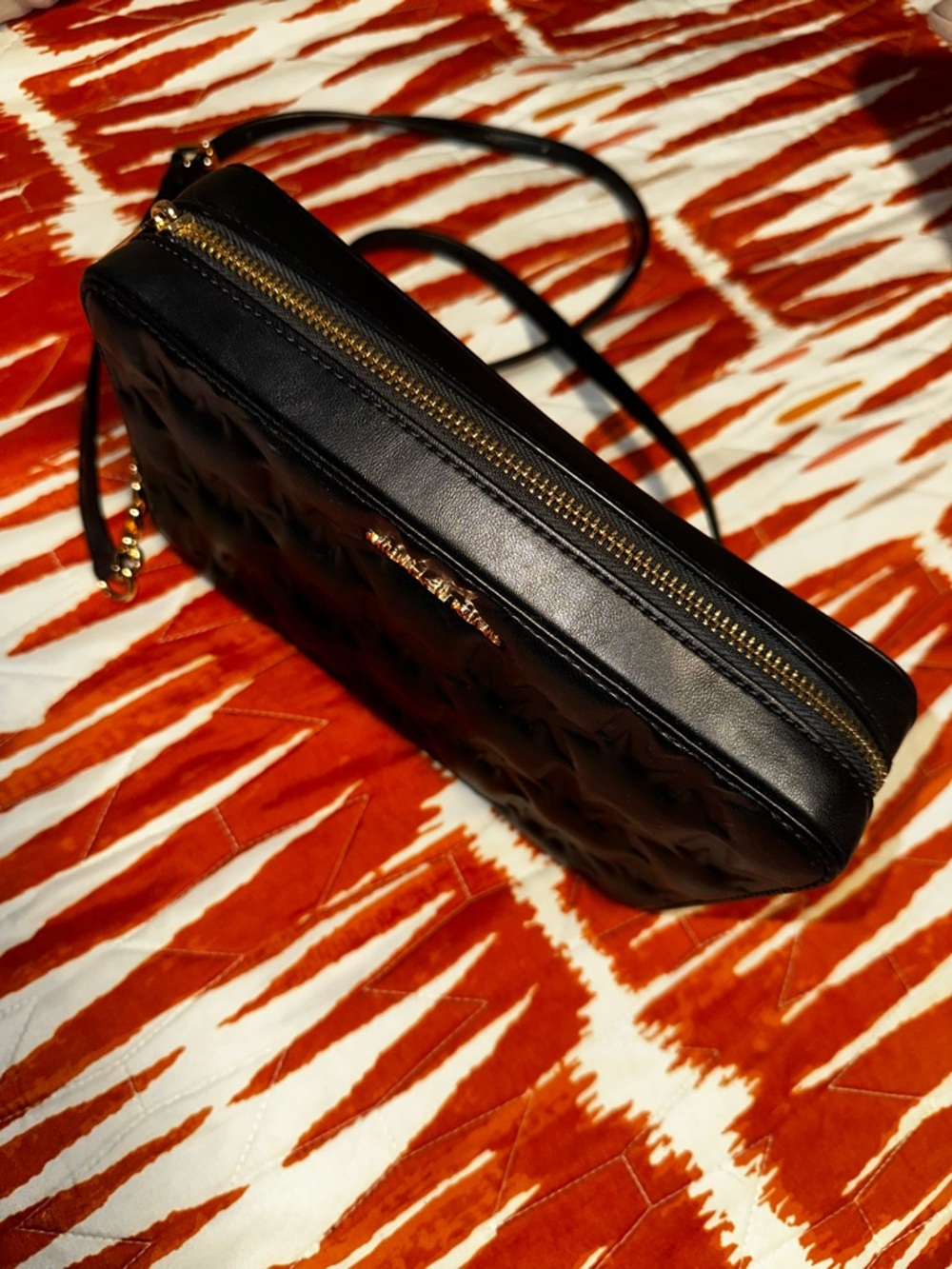 Michael Kors Black Quilted MK Logo Crossbody with Gold Hardware - Picture 3 of 8